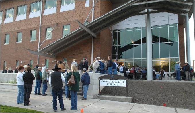 People standing outside Animal Science Building